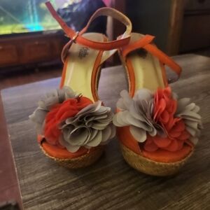 Orange and Gray Floral Women's Sandals